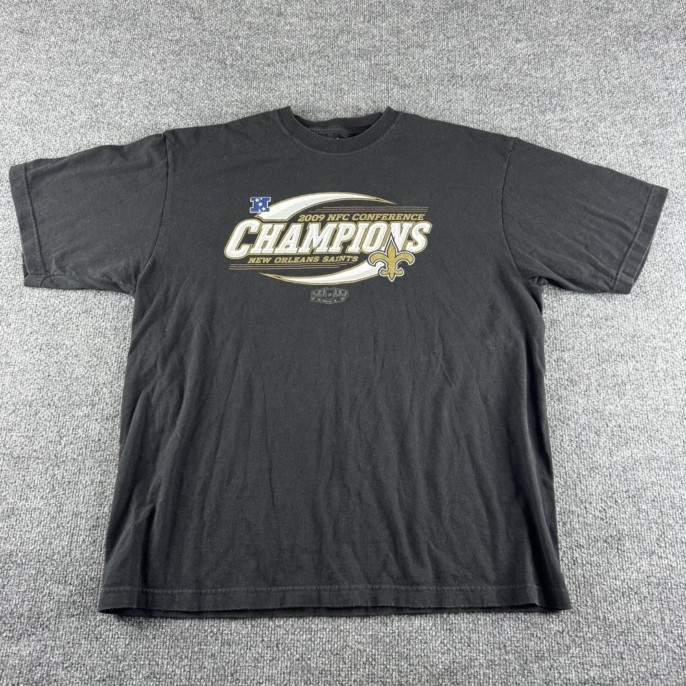 New Orleans Saints Shirt Mens Large Black NFL Football Reebok 2009 NFC Champions